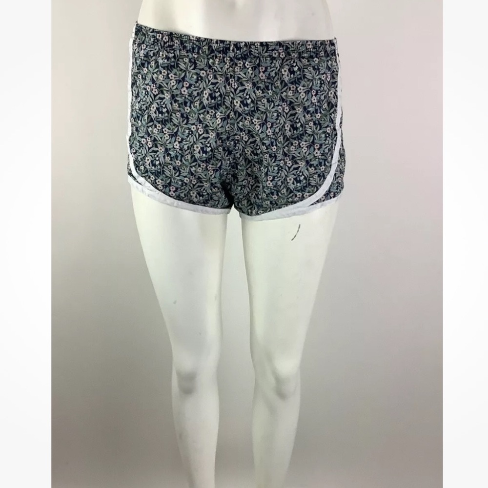 Ann Mashburn Sz XS Poplin Track Shorts Floral Print Blue 100% Cotton Pullon